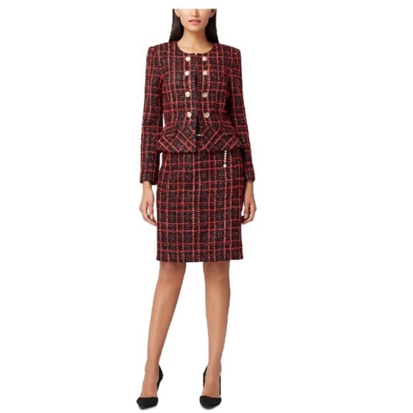 Tahari Asl Plaid Boucle Pencil Skirt - Picture 5 of 8